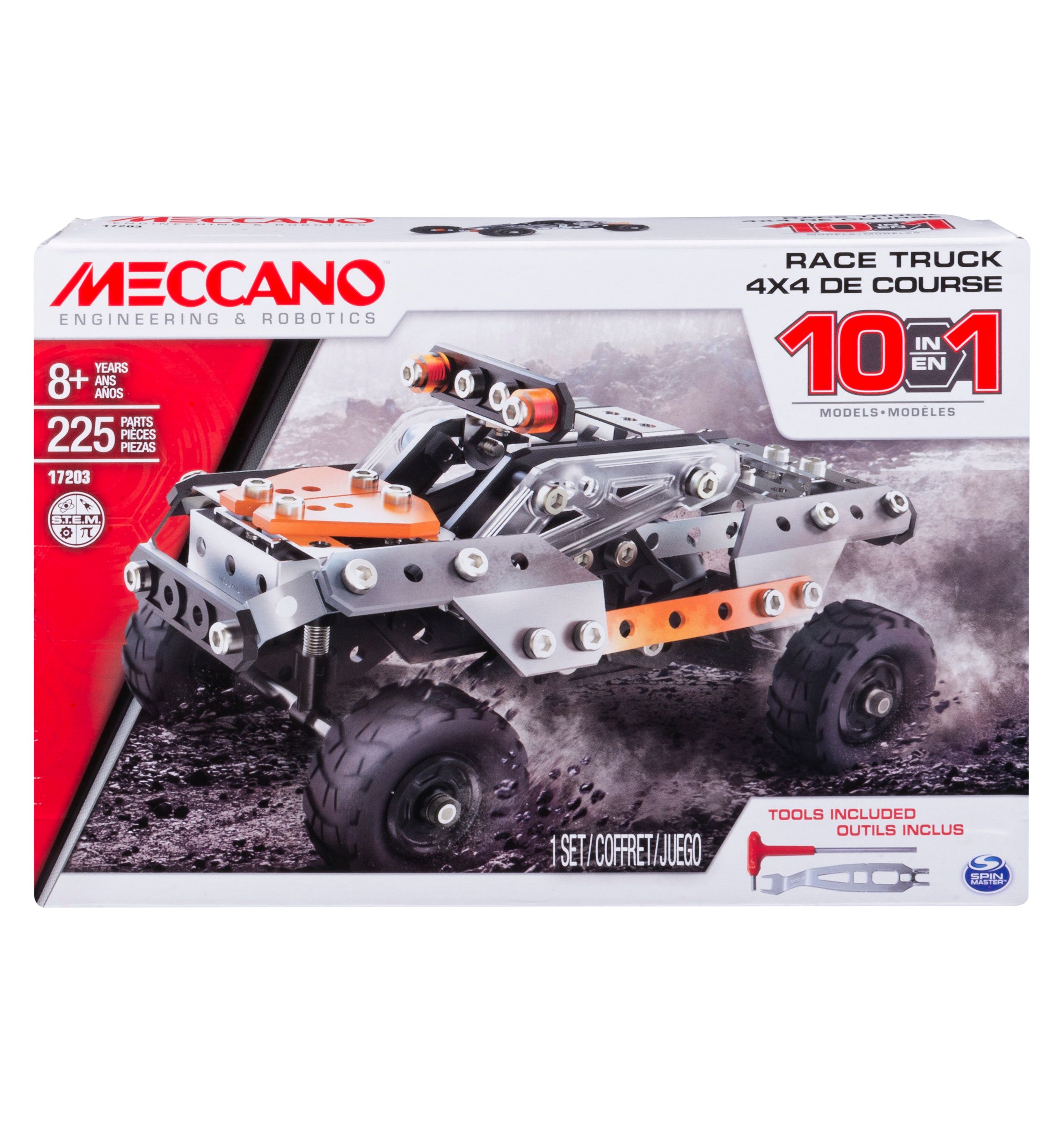 Meccano 10 in 1 Model Racetruck - STEM Engineering Toy - 225 Pieces - Ages 8+