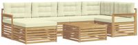vidaXL Hoek loungeset 6 zitplaatsen Wit en crème Acacia hout Inclusief tafel