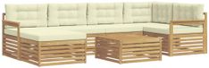 vidaXL Ensemble de salon d'angle 6 places Blanc et crème Acacia bois Incluant table