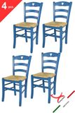 t m c s Tommychairs Cuore - Eetkamerstoelen - Set van 4 - Blauw - Rotan & Hout