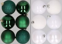 Merkloos / Sans marque Billiet - Vanlaere 12x stuks kunststof kerstballen mix van donkergroen en wit 8 cm