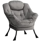HollyHOME Relax Fauteuil Fluwelen Woonkamer Stoel Slaapkamer Stoel Lounge Stoel met Armleuningen Leesstoel Accentstoel met Stalen Frame, Donkergrijs