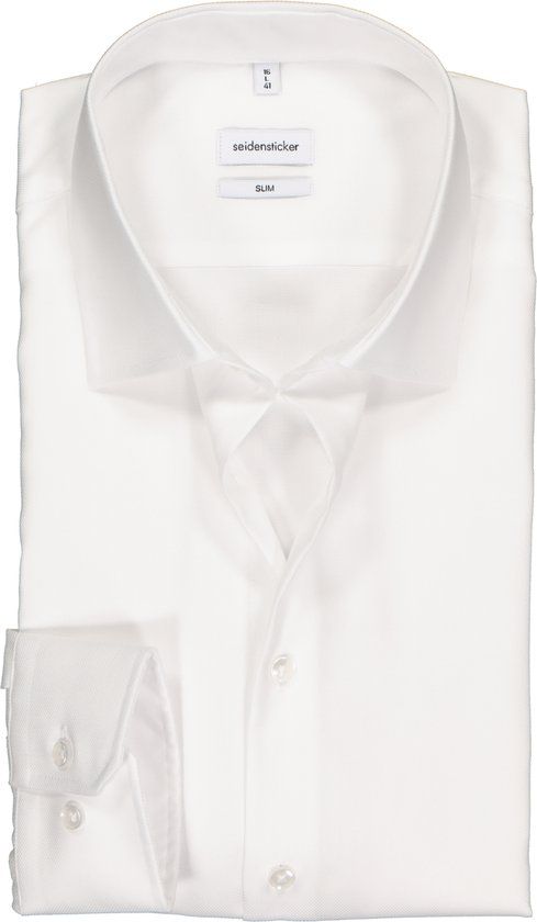 Seidensticker Slim Fit Overhemd - Wit - Structuur - Strijkvrij - Maat 39 - Heren