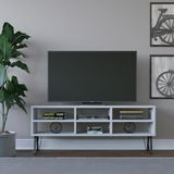 Hanah Home Stijlvolle witte tv-standaard, 120 cm x 25 cm x 46,6 cm, 100% melamine gecoat particle board, 18 mm dik, wandbevestiging met meerdere planken, modern design
