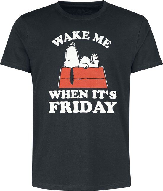 Peanuts Snoopy - Wake Me When It’s Friday Heren T-shirt - Zwart - 3XL