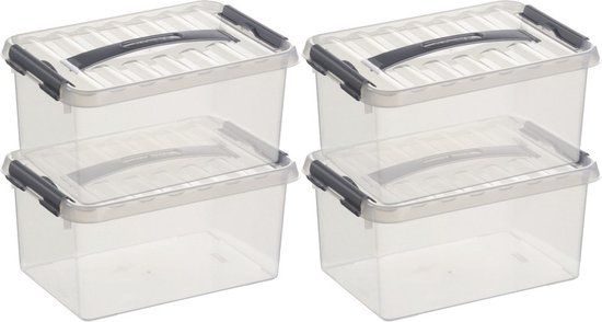 8x Sunware Q-Line 6L Storage Boxes - Clear Plastic - 30cm