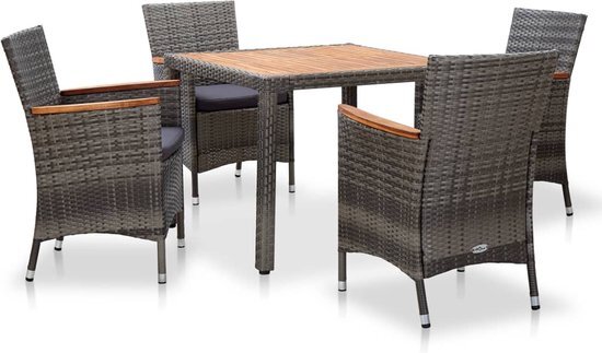 vidaXL 5-delige Tuinset met kussens poly rattan grijs