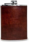 Vin Bouquet RVS Zakfles/Heupfles - Roestvrij staal met lederen bekleding - 230 ml