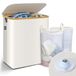 VOUNOT Wasmand met Deksel 145L, Opvouwbare Wasemmer 2 Compartimenten & Verwijderbare Waszakken, Wasmanden Wasbox Smal, Beige