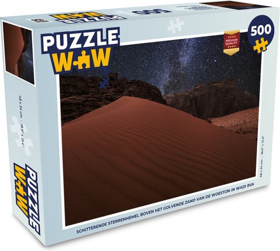 MuchoWow Puzzelsterrenhemel boven het golvende zand van de woestijn in Wadi Rum - Legpuzzel - Puzzel 500 stukjes