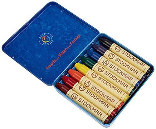 Stockmar 31000 waskrijtjes met pure bijenwas, 8 heldere kleuren, incl. schraper, verpakt in een praktische blikken etui, ideaal voor het schilderen voor kinderen