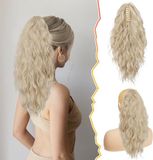 Shenzhen Haorui Industrial Technology Co., Ltd. Long Wavy Ponytail Clip In Hair Extension 45CM Synthetic Blond Ash Blond Mixed