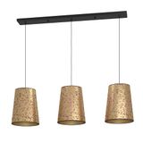EGLO hanglamp Castuera, 3-lichts pendel boven eettafel | eetkamerlamp van zwart metaal en goudkleurig papier met rozenbloemen, hanglamp met E27 fitting, 130 cm