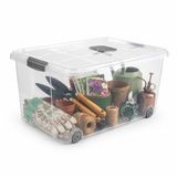 Plasticforte Opslagbox - 57L - Transparant - Met deksel en wielen