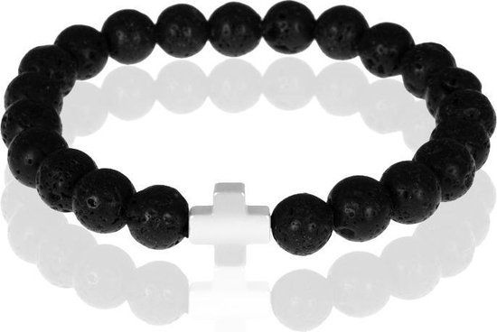 Memphis kralen armband Lavasteen Zilverkleurig Kruis