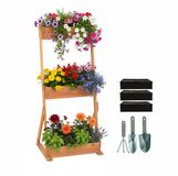 Relaxdays Verticale tuin - 140x60x50 cm - 3 bakken - met accessoires - bruin