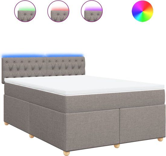 vidaXL Boxspring met matras stof taupe 160x200 cm