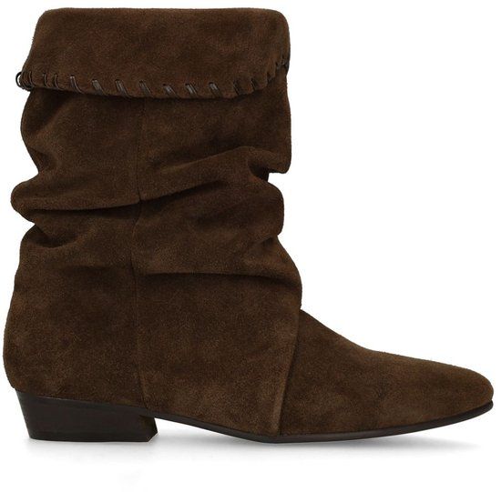 Manfield - Dames - Donkerbruine suède slouchy enkellaarsjes - Maat 36