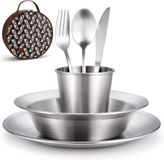 OEM Bol Bestek Set Roestvrij Staal Servies Set met Koffer Mes Vork Lepel Plaat Koffie Mok Ideaal voor Outdoor Reizen Wandelen Camping - Camping Bestek Set