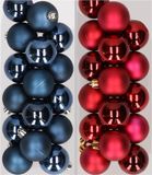 Decoris Kaemingk B.V. 32x stuks kunststof kerstballen mix van donkerblauw en donkerrood 4 cm
