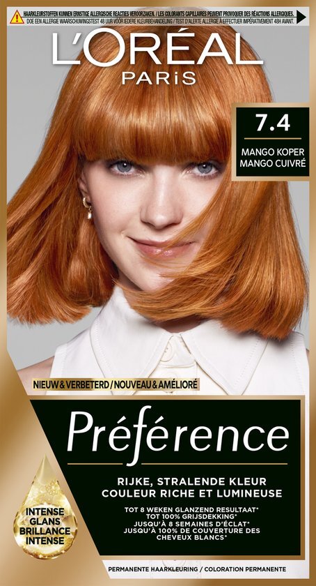 L'Oréal Féria Préférence 7.4 - Intens Koperrood - Haarverf met Color extender