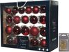 Decoris Kerstversiering Glazen Kerstballen Pakket 5-6-7 cm Donkerrood Mix 42x Stuks met Goudkleurige Haakjes