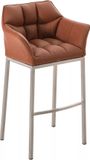 AndOutdoorMatch Tabouret de bar Micah - Brun - Similicuir - Avec dossier et accoudoir