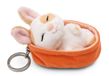 Sleutelhanger Sleeping Pets Sleutelhanger Konijn karamel gestippeld 8cm mand perzik