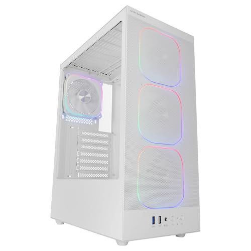 Mars Gaming MC-NEBULA ATX Gaming Behuizing, 4 Line-Glow ARGB 120 mm Ventilatoren, Voorzijde Van Microgeperforeerd Metalen Gaas, CableHatch, Zijkant Van Gehard Glas, Wit