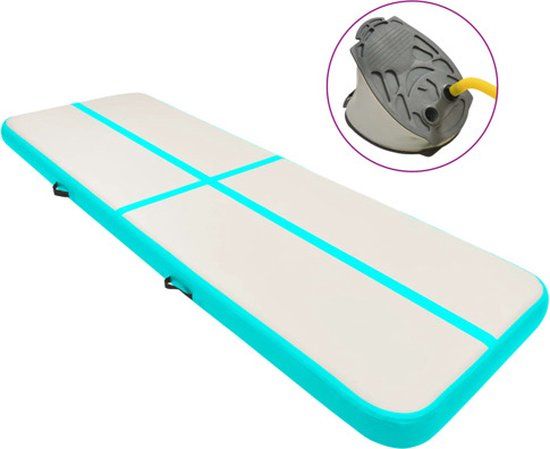 vidaXL Gymnastiekmat met pomp opblaasbaar 500x100x15 cm PVC groen