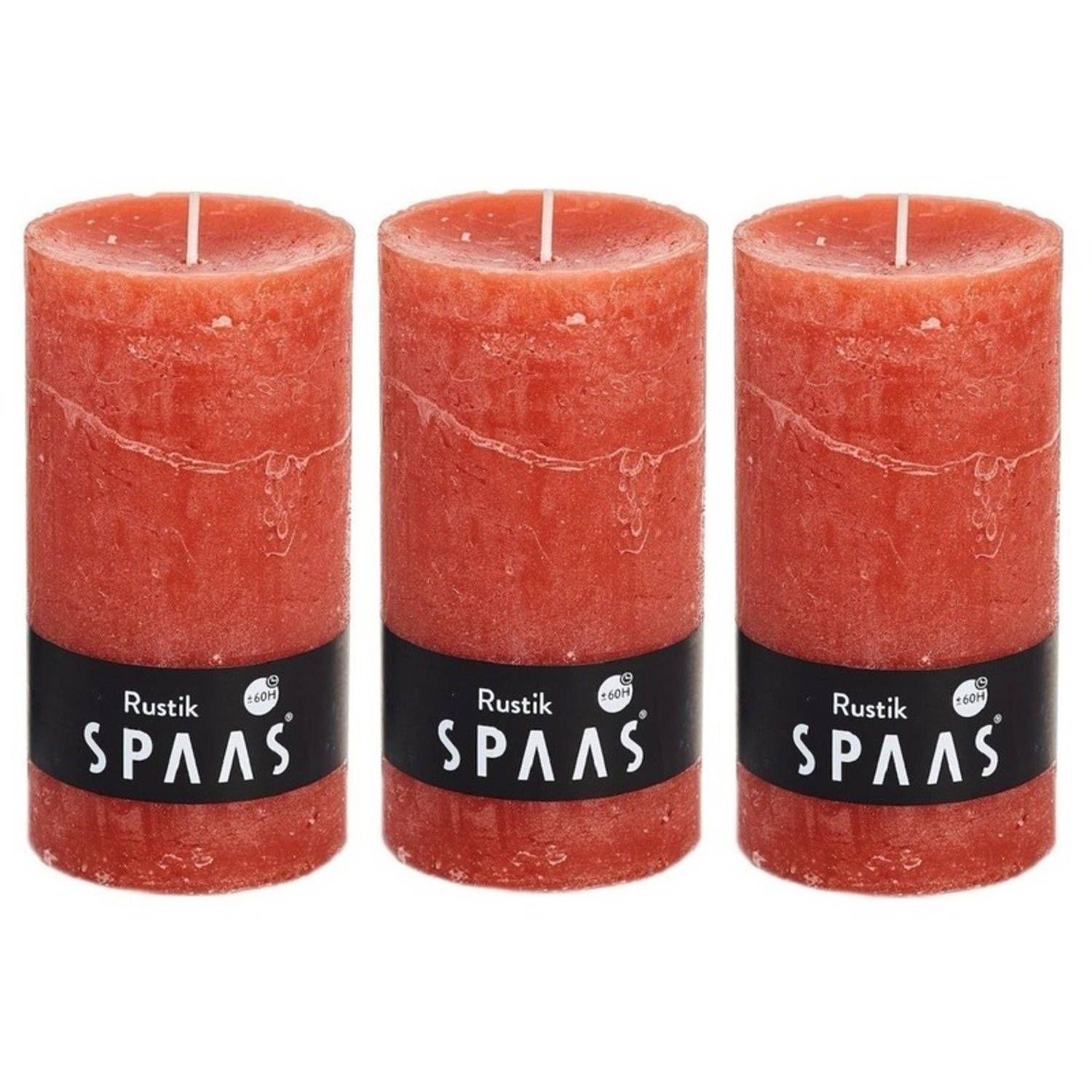 Spaas 3x Oranje rustieke cilinderkaarsen/stompkaarsen 7 x 13 cm 60 branduren
