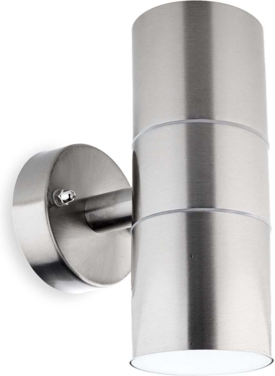 Groenovatie Wandlamp Up & Down - Rond - 2 x GU10 Fitting - Waterdicht IP44 - RVS - Aluminium