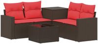 vidaXL Bankstel 2 zitplaatsen Bruin en rood Polyrattan en Staal