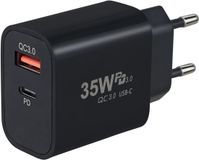 JVS Products Snellader 35W - 1x USB-C PD Fast Charge - 1x USB-A Quick Charge 3.0 – Oplader 35 Watt - GaN Technologie - USB-C Adapter - Geschikt voor Smartphones, Tablets, Etc. - Zwart