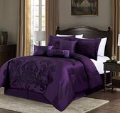 Chezmoi Collection Royale 7-delige jacquard bloemendekbedset, oversized kingsize, paars/donkerpaars