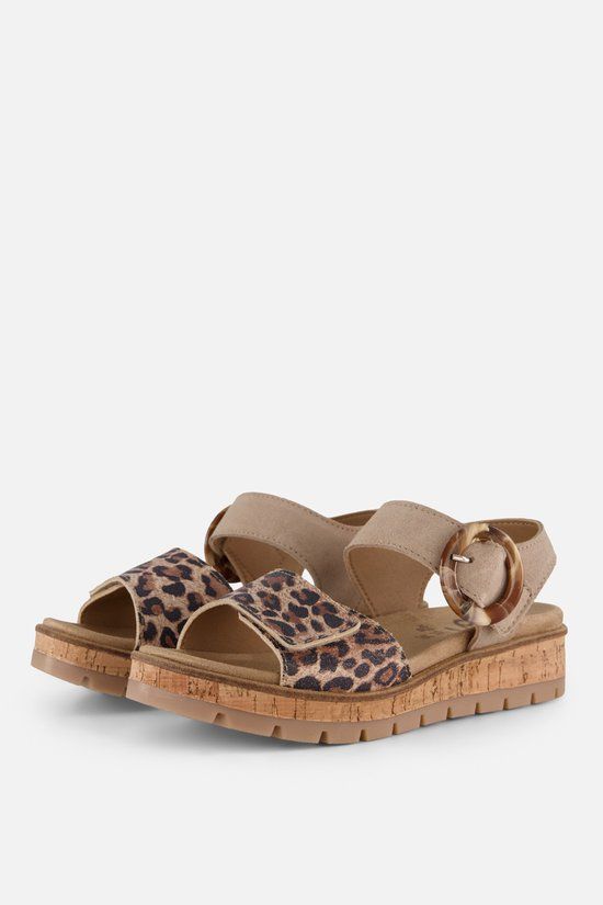 Feyn Sandalen Panterprint beige Leer - Maat 41