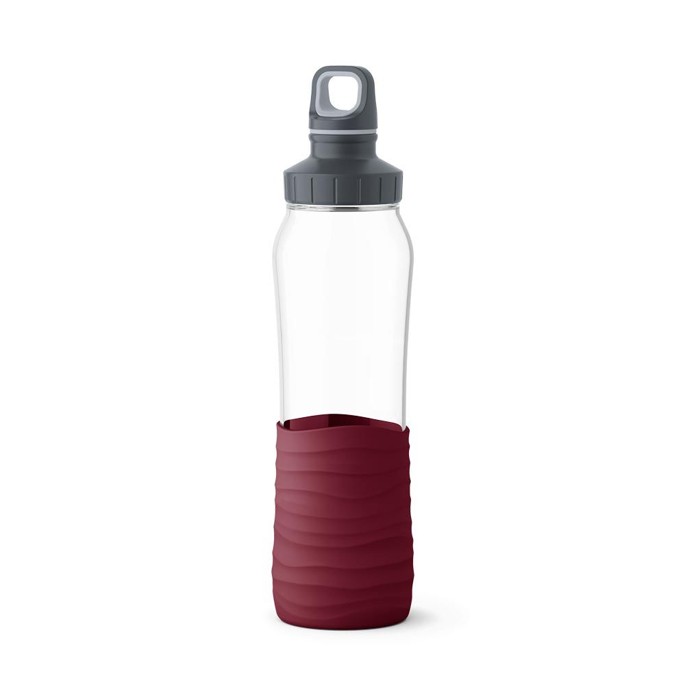 EMSA DRINK2GO Dagelijks gebruik 700 ml Glas, Silicone Bordeaux, Transparant