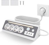 Prise coudée avec LED - Multiprise coudée 4 voies avec 3 USB - Multiprise parafoudre - 3680 W