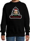 Bellatio Decorations Dieren kersttrui leeuw print - zwart - kinderen - Foute leeuwen kerstsweater 98/104