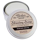 Fantasia Beauty Scheerzeep voor dames en heren, sandelhout, 100 g, veganistische scheercrème voor de gevoelige huid, scheerzeep voor dames en heren, met metalen doos, scheergel