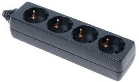 Allteq Stekkerdoos - 4-voudig - Zwart - Met randaarde