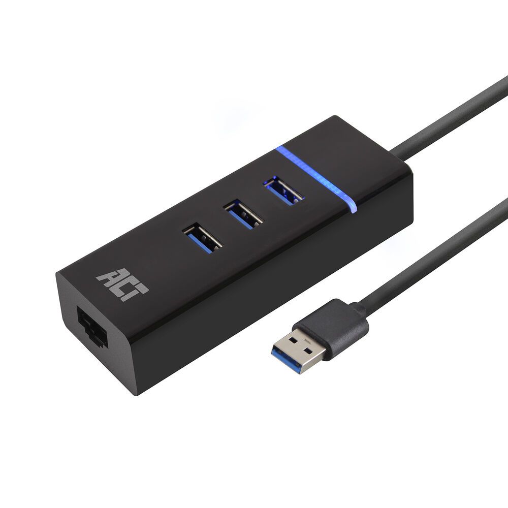 ACT AC6310 USB 3.0 Hub - 3x USB-A, Ethernet, Black