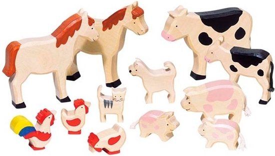 Goki Houten Boerderijdierenset - 12dlg. - GK370