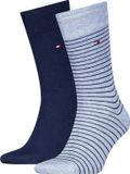 Tommy Hilfiger Small Stripe Sock (2-pack) - Heren Sokken - Blauw Gestreept