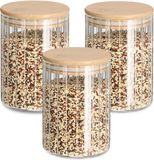 Zeller Voorraad/bewaar pot Grooves - 3x - hard glas - transparant - 550 ml - bamboe deksel - luchtdicht