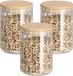 Zeller Voorraad/bewaar pot Grooves - 3x - hard glas - transparant - 550 ml - bamboe deksel - luchtdicht
