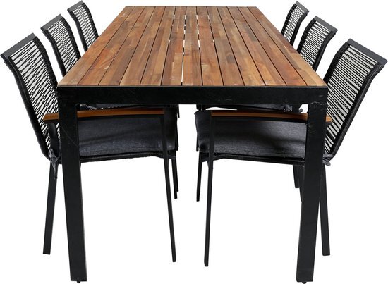 Bois tuinmeubelset tafel 90x205cm en 6 stoel Dallas zwart, naturel.