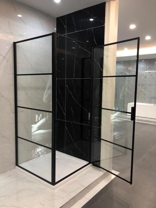 Badkamerplanet Douchecabine Mat Zwart Raster 90x90 cm Veiligheidsglas 6mm Anti Kalk