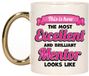 Bellatio Decorations Cadeau koffie/thee mok - excellent leraar/mentor - goud/roze - keramiek - 300 ml