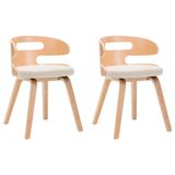 VidaXL Eetkamerstoelen 2 stuks Bruin/Crème Katoen/PU